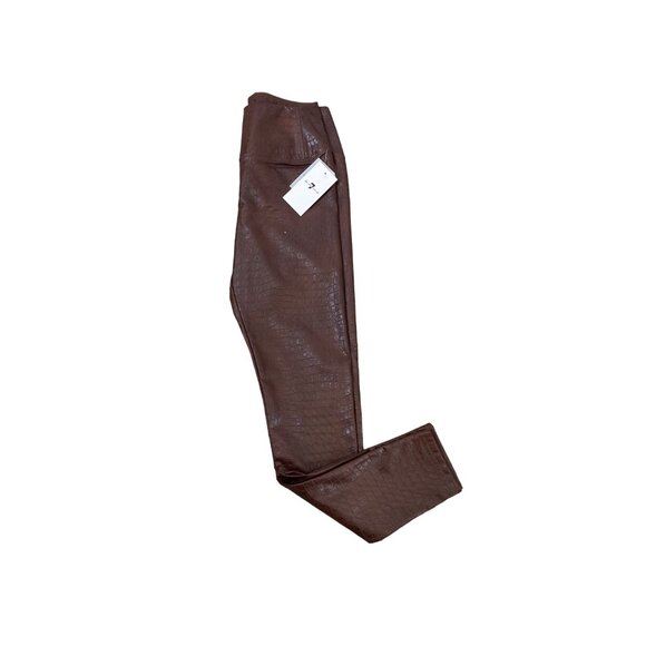 7 FOR ALL MANKIND WOMEN'S BROWN FAUX LEATHER CROC EMBOSSED LEGGINGS SZ S NWT - Picture 1 of 5